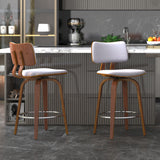 2. "Grey Fabric and Walnut Counter Stool - Enhance your home decor with this versatile seating option"