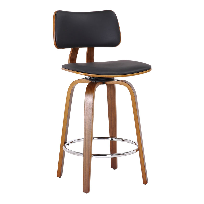 1. "Zuni 26" Counter Stool with Swivel in Black Faux Leather and Walnut - Sleek and stylish seating option"