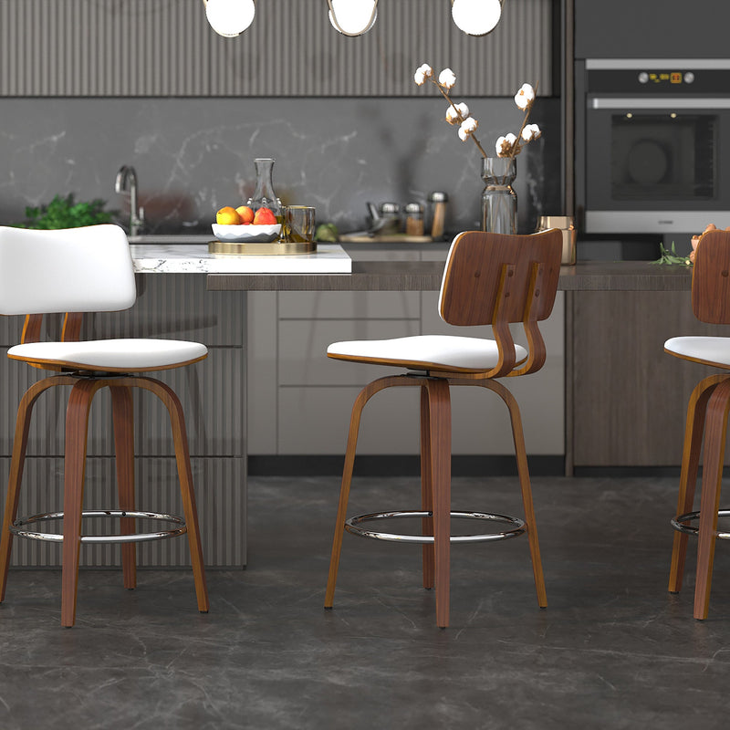 2. "White Faux Leather and Walnut Counter Stool - Perfect addition to any modern kitchen or bar"