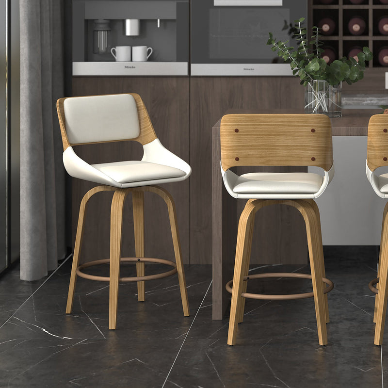 2. "Beige Fabric and Natural Counter Stool - Stylish addition to any home decor"