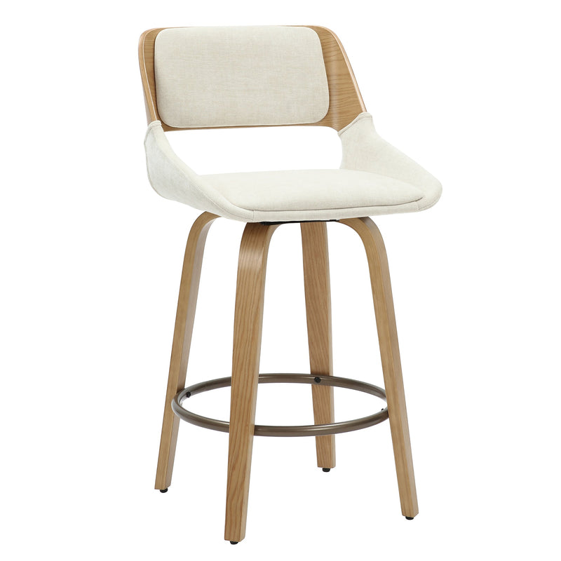 1. "Hudson 26" Counter Stool with Swivel in Beige Fabric and Natural - Comfortable seating for kitchen islands and bars"