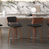 2. "Black Faux Leather and Walnut Counter Stool - Perfect addition to any modern kitchen or bar area"