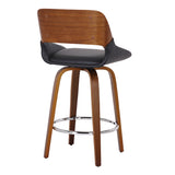 3. "Swivel Counter Stool in Black Faux Leather and Walnut - Comfortable and versatile seating solution"