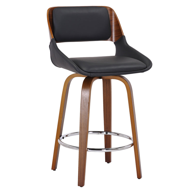 1. "Hudson 26" Counter Stool with Swivel in Black Faux Leather and Walnut - Sleek and stylish seating option"