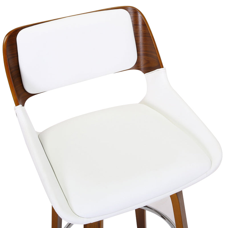 6. "Swivel Counter Stool in White Faux Leather and Walnut - Functional and fashionable addition to your space"