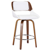 1. "Hudson 26" Counter Stool with Swivel in White Faux Leather and Walnut - Sleek and stylish seating option"