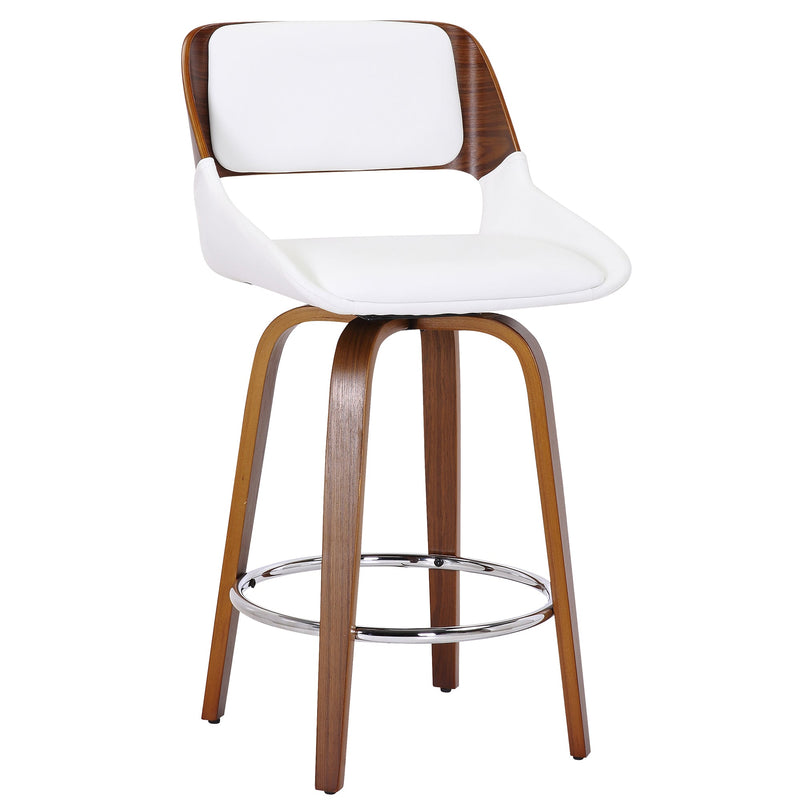 1. "Hudson 26" Counter Stool with Swivel in White Faux Leather and Walnut - Sleek and stylish seating option"