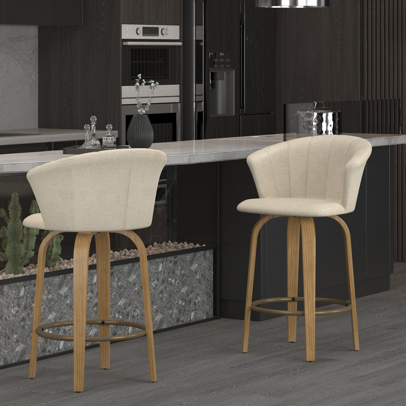 2. "Beige Fabric and Natural Counter Stool - Perfect Addition to Any Kitchen or Bar"