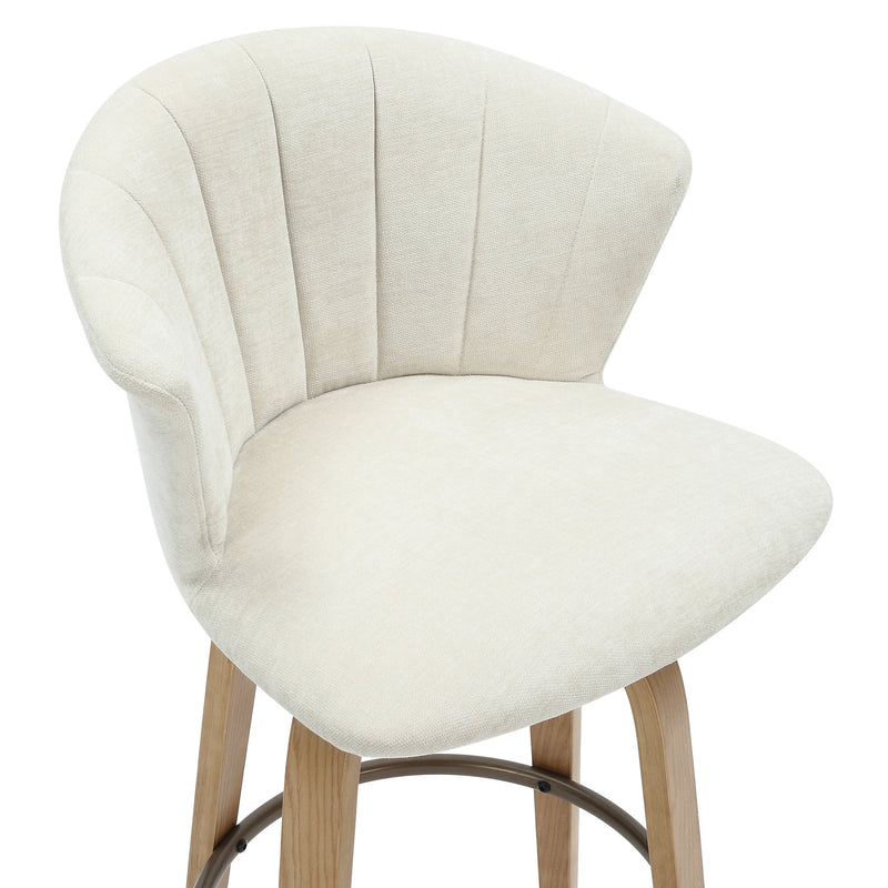 6. "Beige Fabric and Natural Counter Stool - Durable and Sturdy Construction for Long-lasting Use"