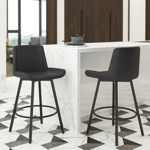 2. "Vintage Charcoal Faux Leather Counter Stool with Swivel - Set of 2 for Modern Kitchens"