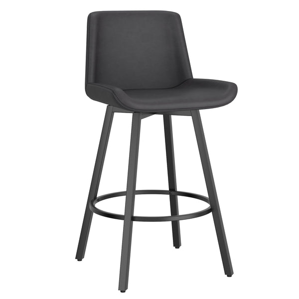 1. "Fern 26" Counter Stool set of 2 with Swivel in Vintage Charcoal Faux Leather and Black - Stylish and Functional"