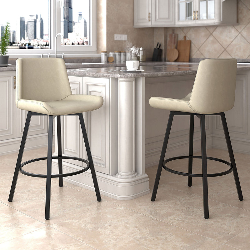 2. "Vintage Ivory Faux Leather Counter Stools with Swivel - Set of 2"