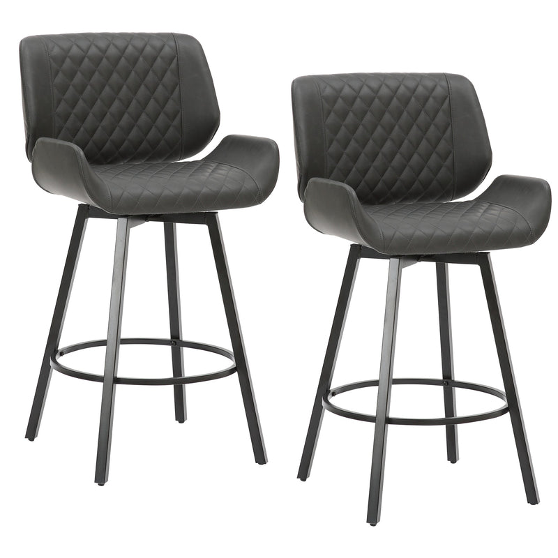 7. "Fraser 26" Counter Stool, set of 2, with Swivel in Black and Vintage Charcoal Faux Leather"