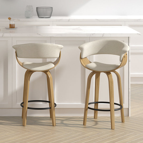 2. "Beige Fabric and Natural Counter Stool - Ideal for kitchen islands and bar areas"