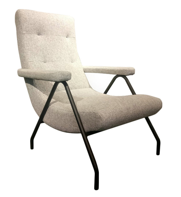 1. Retro Lounge Chair - Light Grey Tweed with Cushioned Seat
