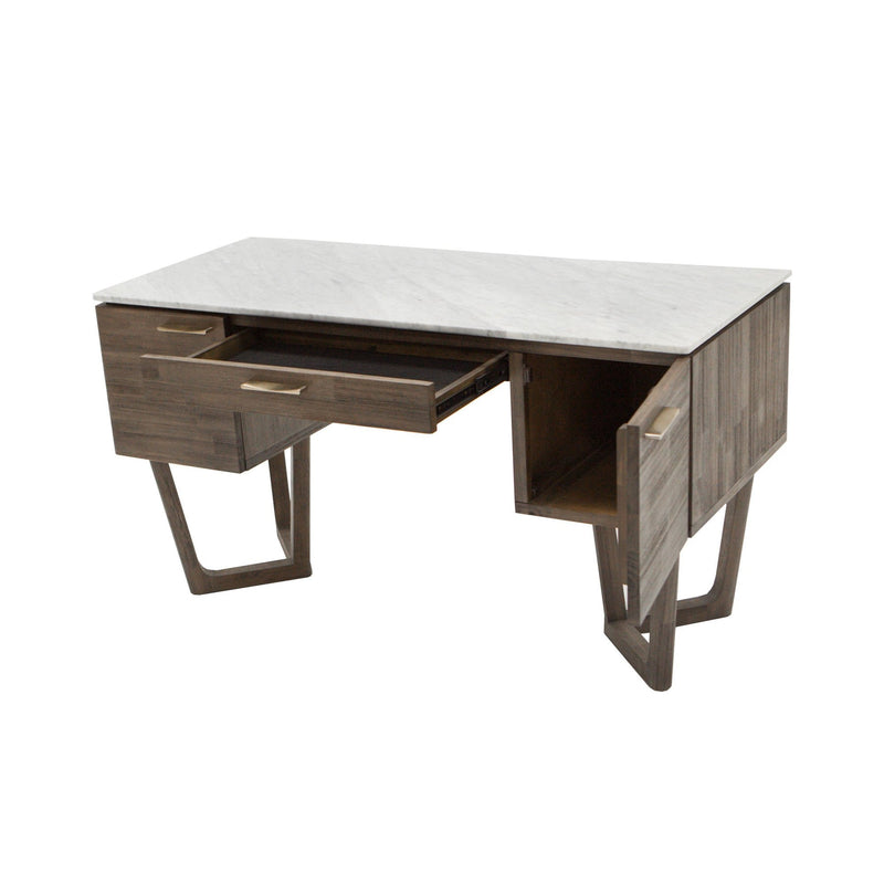 8. "Efficient Aura Writing Desk with built-in file cabinet and organizational compartments"