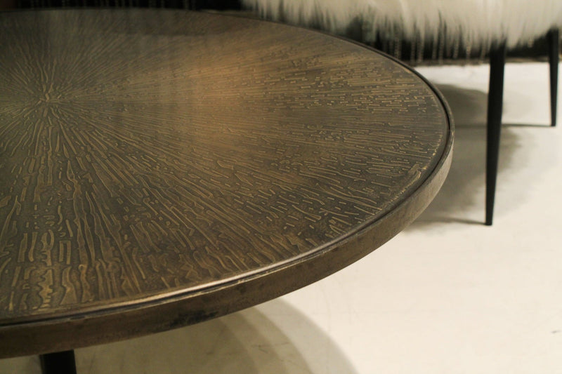 2. "Modern Stellar Round Coffee Table with Metal Frame and Wood Finish"