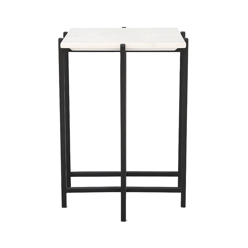 3. "Functional Side Table with White Marble Top and Black Base - Perfect for any room"