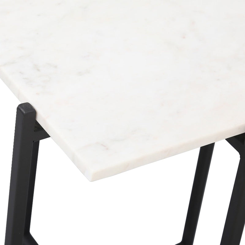 4. "Versatile Function Side Table - White Marble/Black Base - Ideal for small spaces"