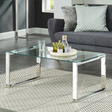 2. "Silver Zevon Coffee Table featuring a spacious storage shelf"