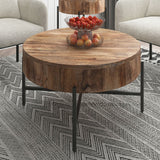 2. "Natural and Black Blox Round Coffee Table - Perfect addition to any living room"