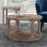 2. "Distressed Natural Avni Round Coffee Table - Vintage-inspired centerpiece"