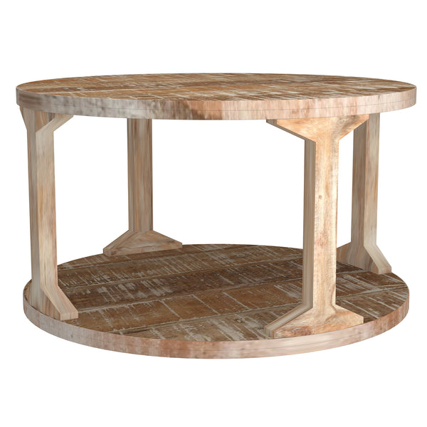 1. "Avni Round Coffee Table in Distressed Natural - Rustic wooden furniture for living rooms"
