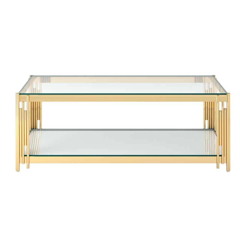 3. "Luxurious Estrel Rectangular Coffee Table in Gold - Perfect addition to any contemporary space"