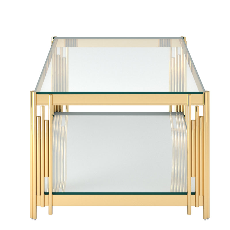 4. "Stylish and functional gold coffee table - Estrel Rectangular Coffee Table"