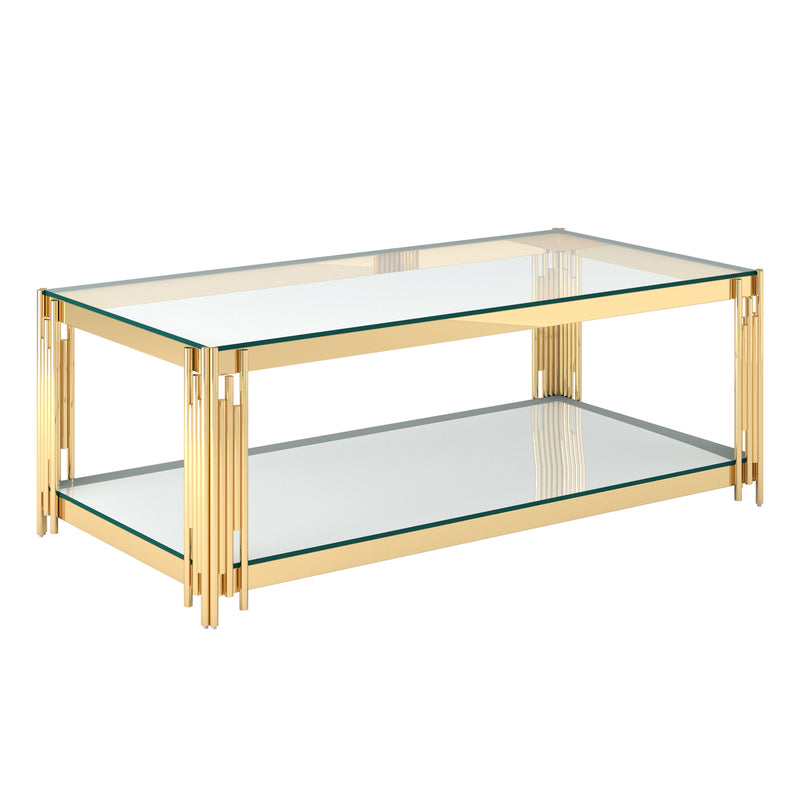 1. "Estrel Rectangular Coffee Table in Gold - Elegant centerpiece for your living room"