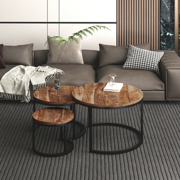 2. "Natural and Black Coffee Table Set - Perfect addition to any living room"