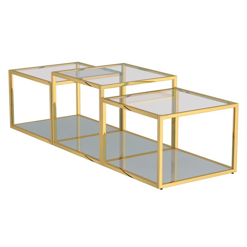 1. "Casini 3pc Multi-Tier Coffee Table Set in Gold - Elegant and Functional Design"
