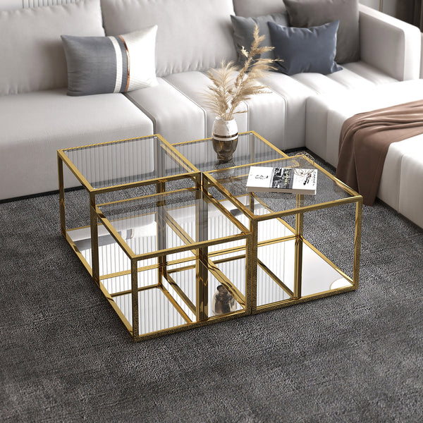 2. "Gold Coffee Table Set - Stylish and Versatile Furniture for Living Rooms"
