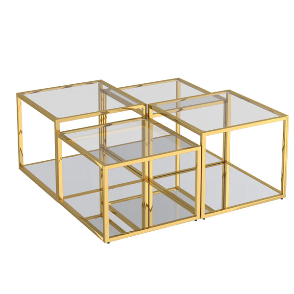 1. "Casini 4pc Multi-Tier Coffee Table Set in Gold - Elegant and Functional Design"