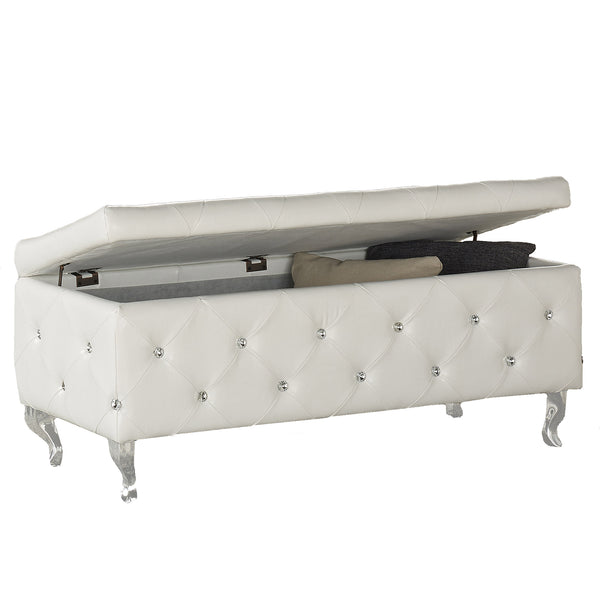 1. "Monique Rectangular Storage Ottoman Bench in White and Chrome - Stylish and Functional Furniture"