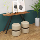 2. "Beige and Black Demi Round Ottoman - Perfect Addition to Any Living Space"