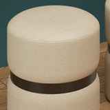6. "Beige and Black Demi Round Ottoman - Ideal for Relaxation and Extra Seating"