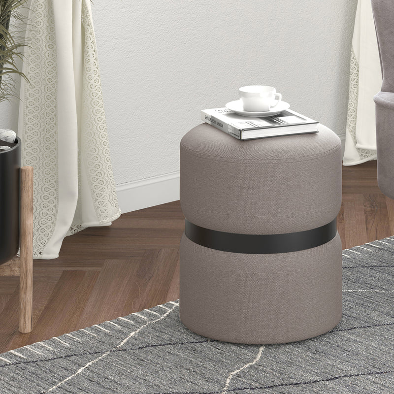 2. "Warm Grey and Black Demi Round Ottoman - Perfect Addition to Any Living Space"