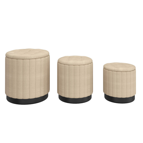 1. "Lexi 3pc Round Storage Ottoman Set in Beige and Black - Stylish and Functional"