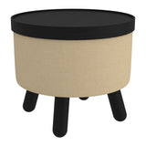 1. "Betsy Round Storage Ottoman with Tray in Beige and Black - Versatile and Stylish"
