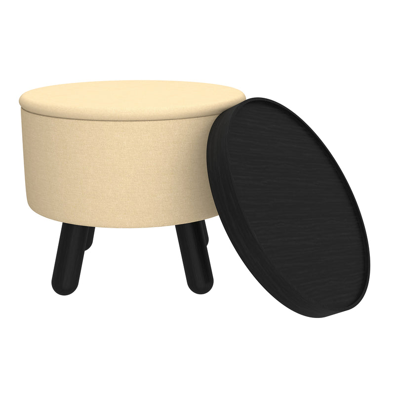 4. "Beige and Black Storage Ottoman with Tray - Perfect for Small Spaces"