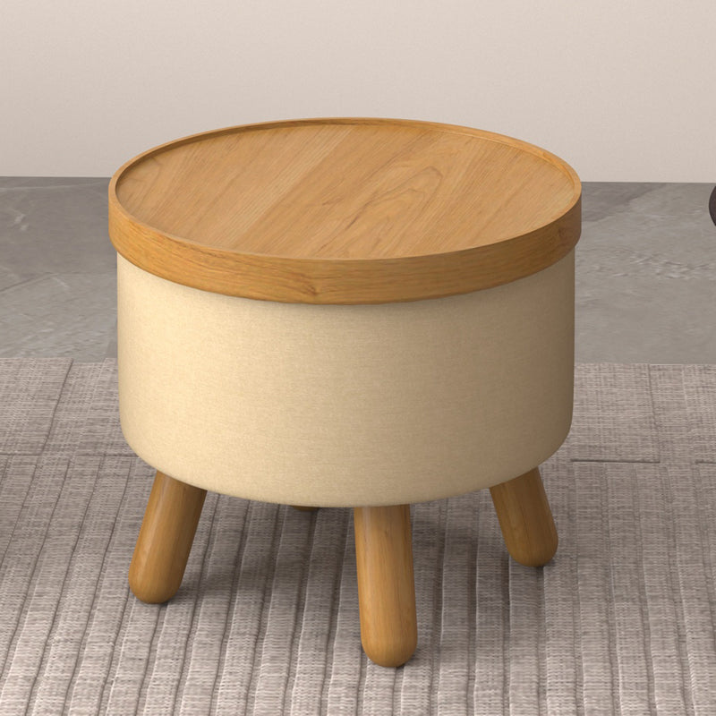2. "Beige and Natural Round Storage Ottoman with Tray - Functional and Elegant"