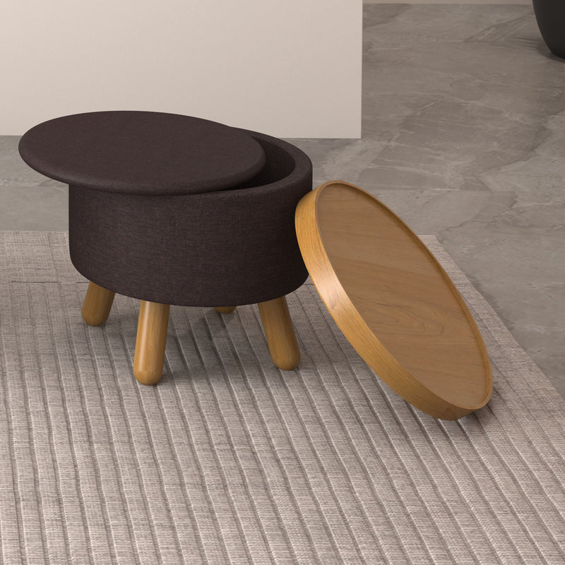 2. "Charcoal and Natural Round Storage Ottoman - Versatile Home Storage Solution"