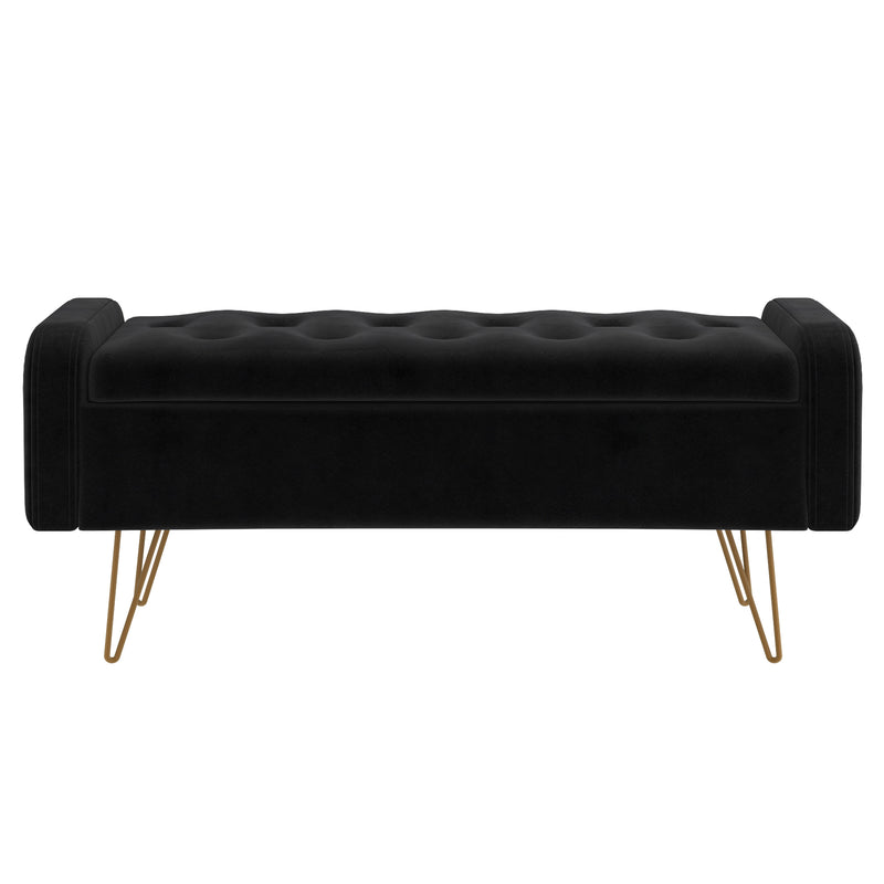 5. "Sabel Storage Ottoman/Bench - Sleek Design with Black and Aged Gold Accents"