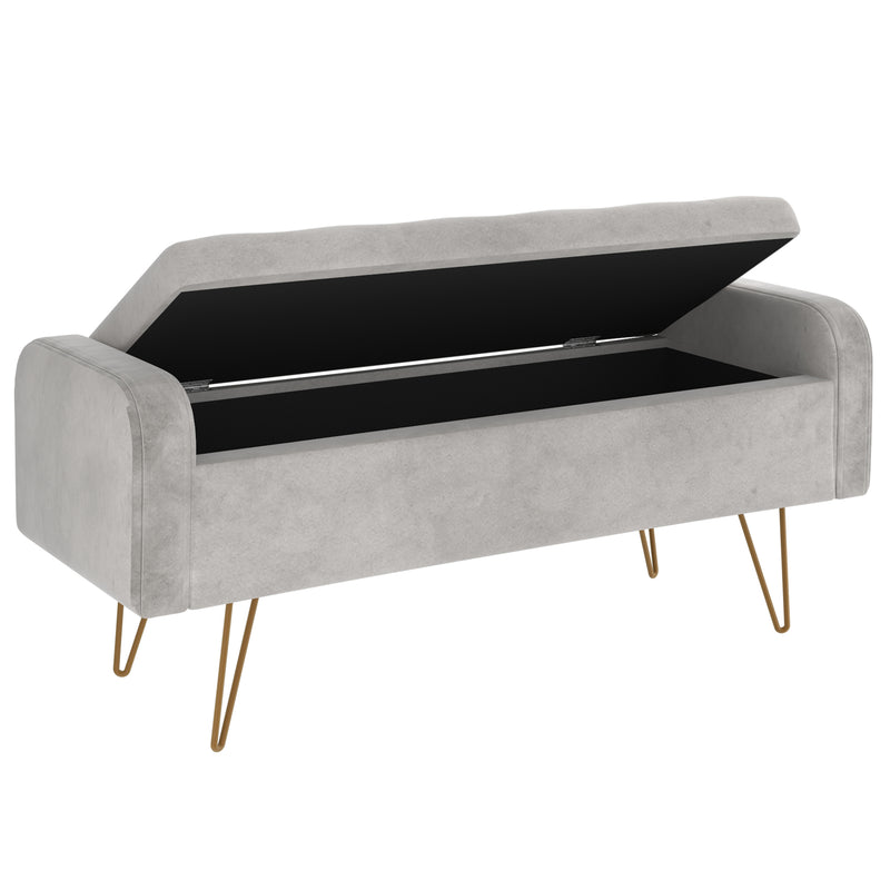 3. "Sabel Ottoman/Bench in Grey and Aged Gold - Elegant and Practical Storage Furniture"