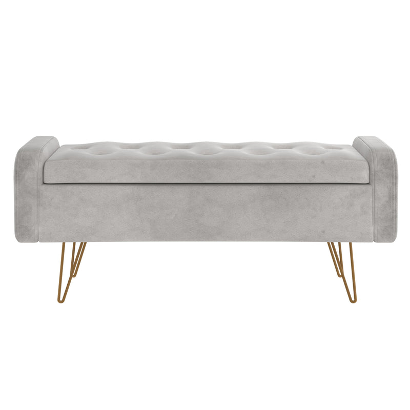 5. "Sabel Storage Ottoman/Bench - Grey and Aged Gold Design for Modern Homes"