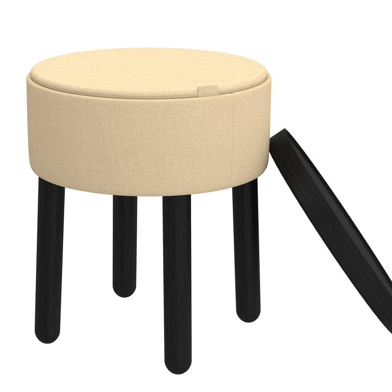 5. "Polly Round Ottoman in Beige and Black - Space-saving Storage and Serving Tray"