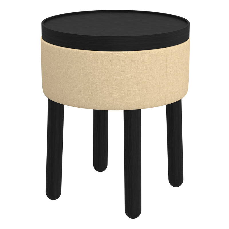 1. "Polly Round Storage Ottoman with Tray in Beige and Black - Versatile and Stylish"