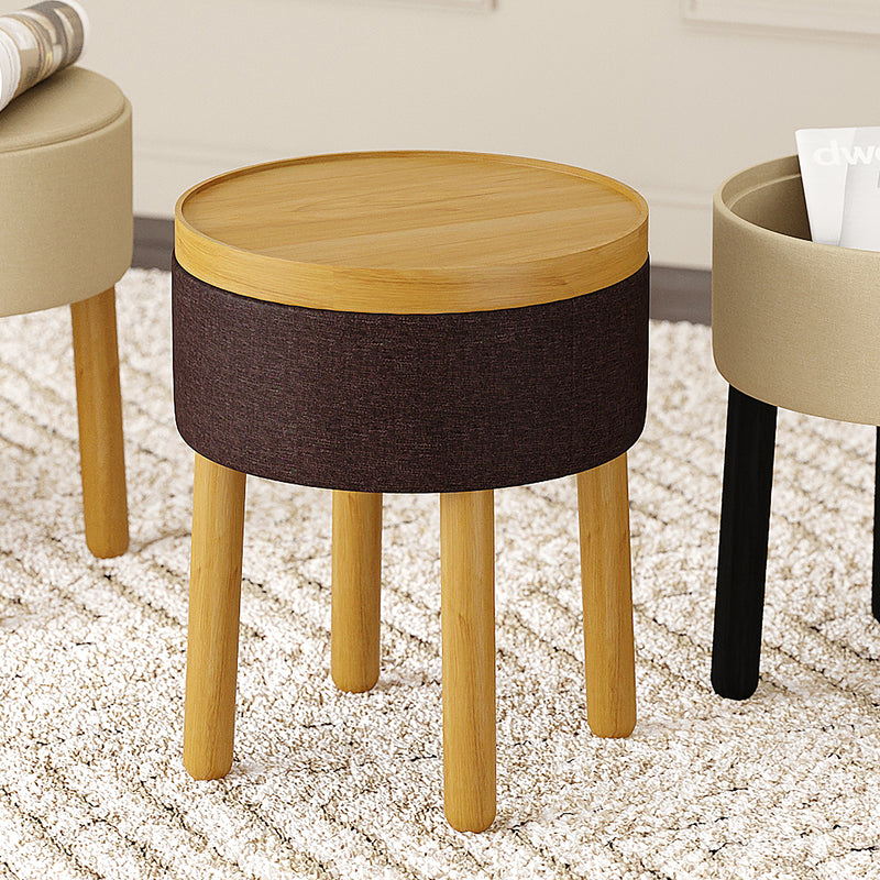 2. "Charcoal and Natural Round Storage Ottoman with Tray - Functional and Chic"