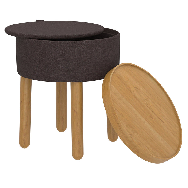 3. "Polly Round Ottoman with Tray - Convenient Storage Solution in Charcoal and Natural"